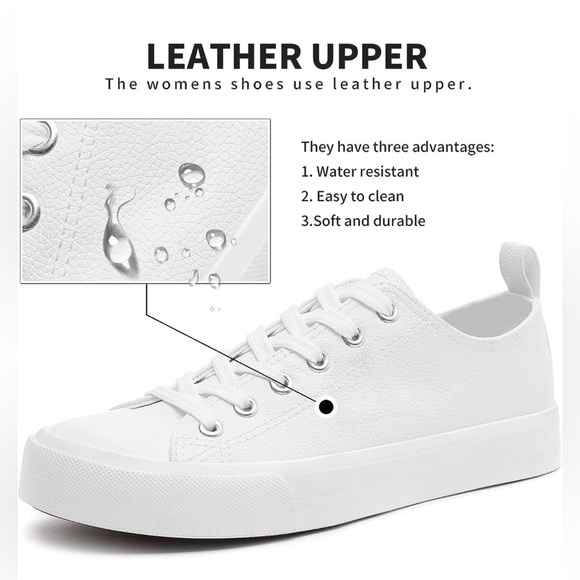 Women's Synthetic Leather Low Top Tennis Shoes Sneakers size 8 white - Picture 2 of 3